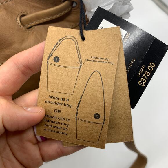 Frye Leather Handbags Melissa Drawstring Hobo Bag Brown Beige Color Purse (NWT) - Picture 6 of 16